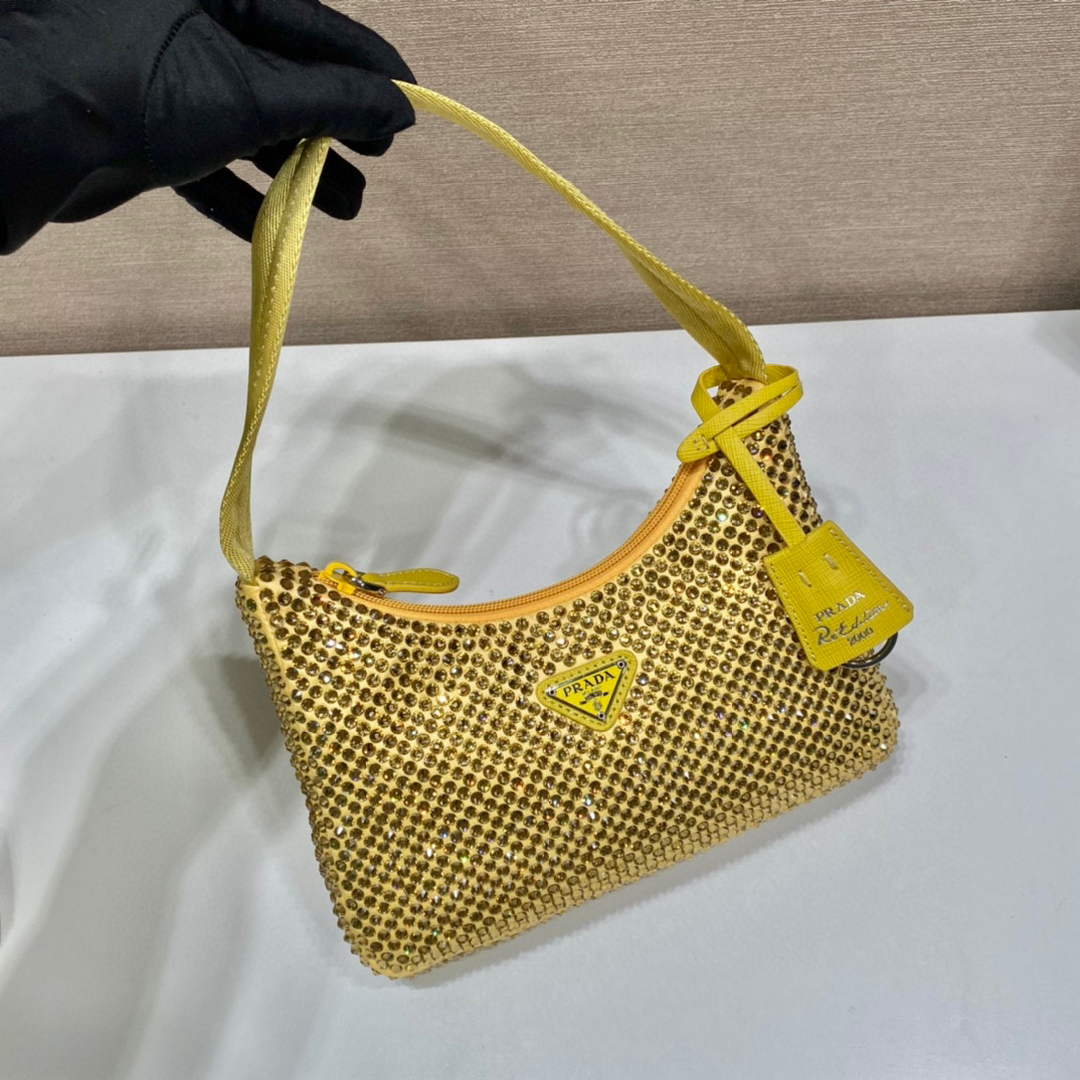 Prada 1NE515 Satin mini-bag with artificial crystals Yellow - Default Title - View 1