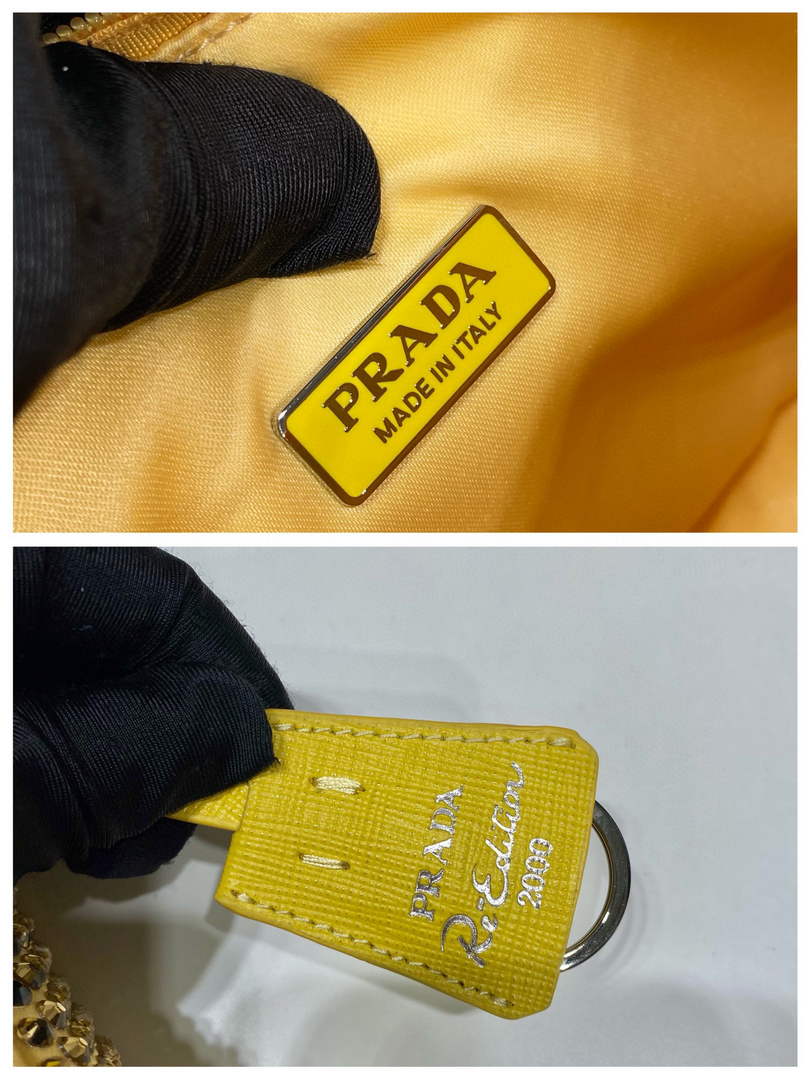 Prada 1NE515 Satin mini-bag with artificial crystals Yellow