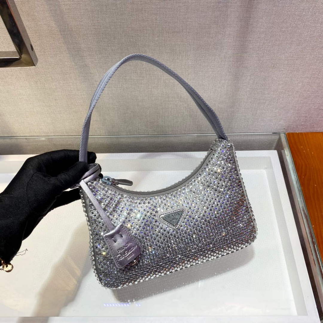 Prada 1NE515 Satin mini-bag with artificial crystals gray - Default Title - View 1