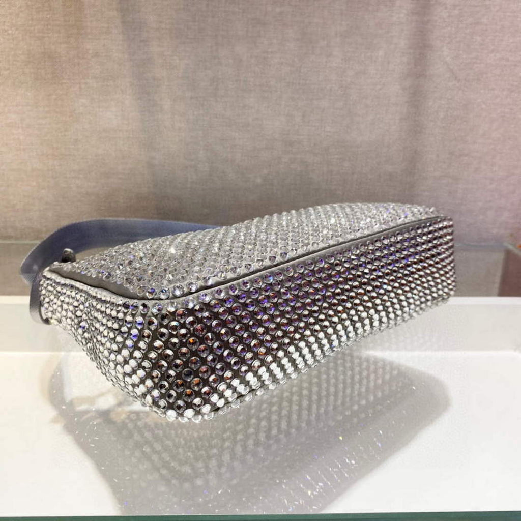 Prada 1NE515 Satin mini-bag with artificial crystals gray