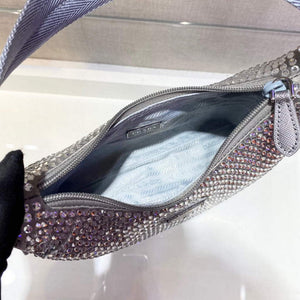 Prada 1NE515 Satin mini-bag with artificial crystals gray - Default Title - View 6