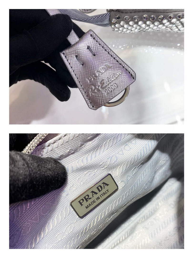 Prada 1NE515 Satin mini-bag with artificial crystals gray - Default Title - View 7