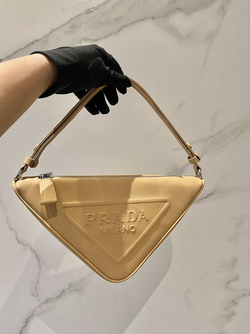 Prada 1NQ043 Triangle leather pouch Apricot - Default Title - View 1