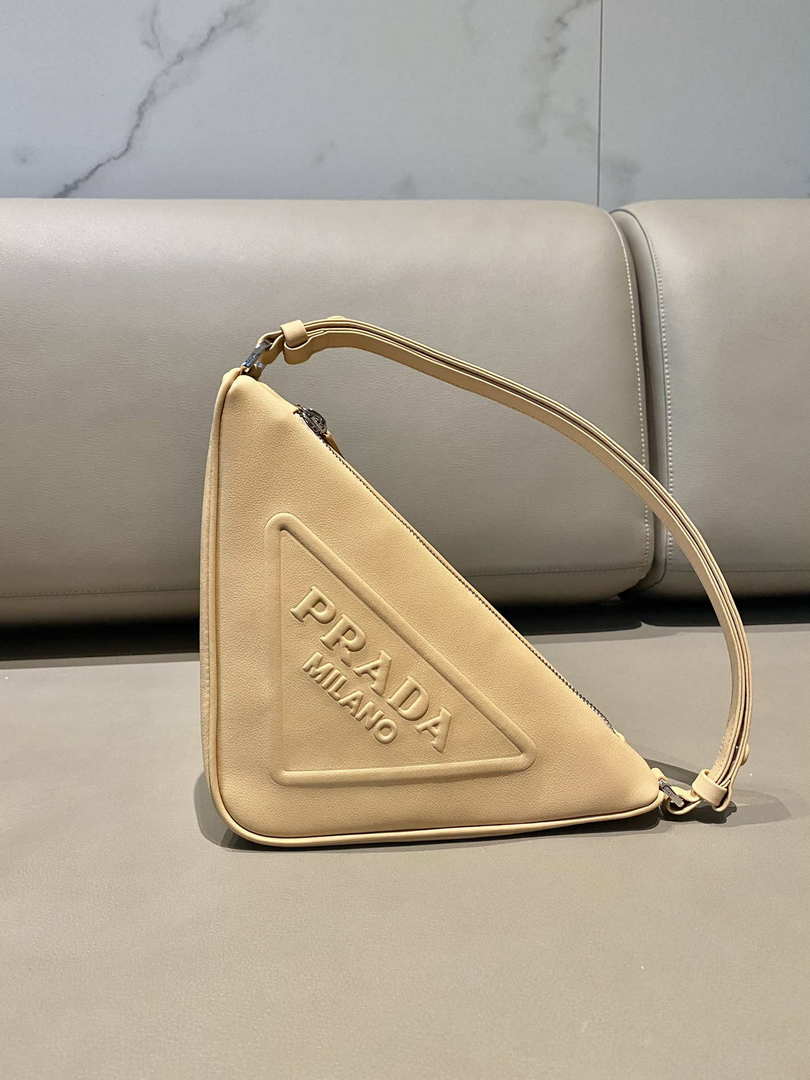 Prada 1NQ043 Triangle leather pouch Apricot