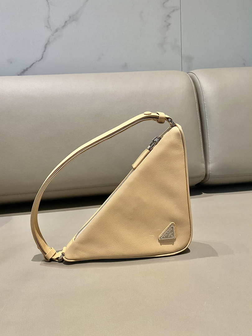 Prada 1NQ043 Triangle leather pouch Apricot