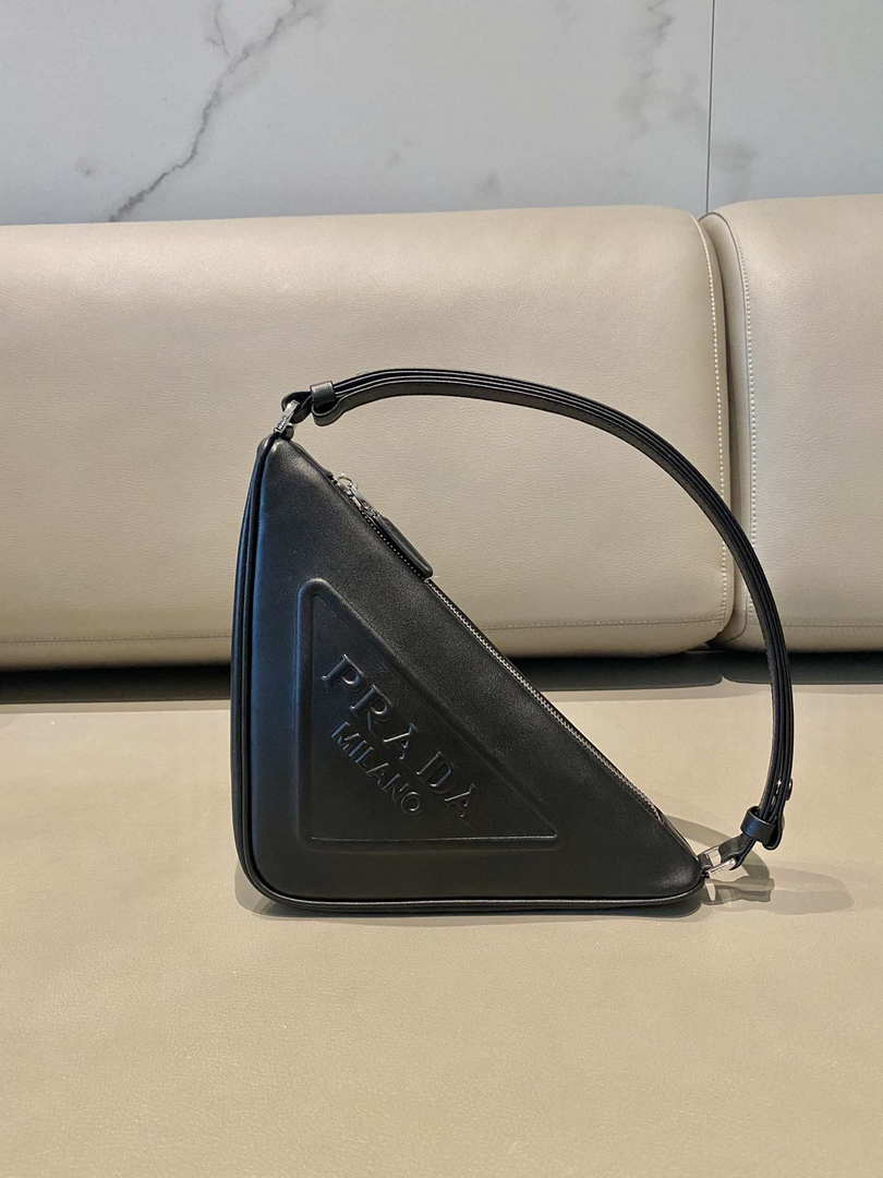 Prada 1NQ043 Triangle leather pouch Black - Default Title - View 1