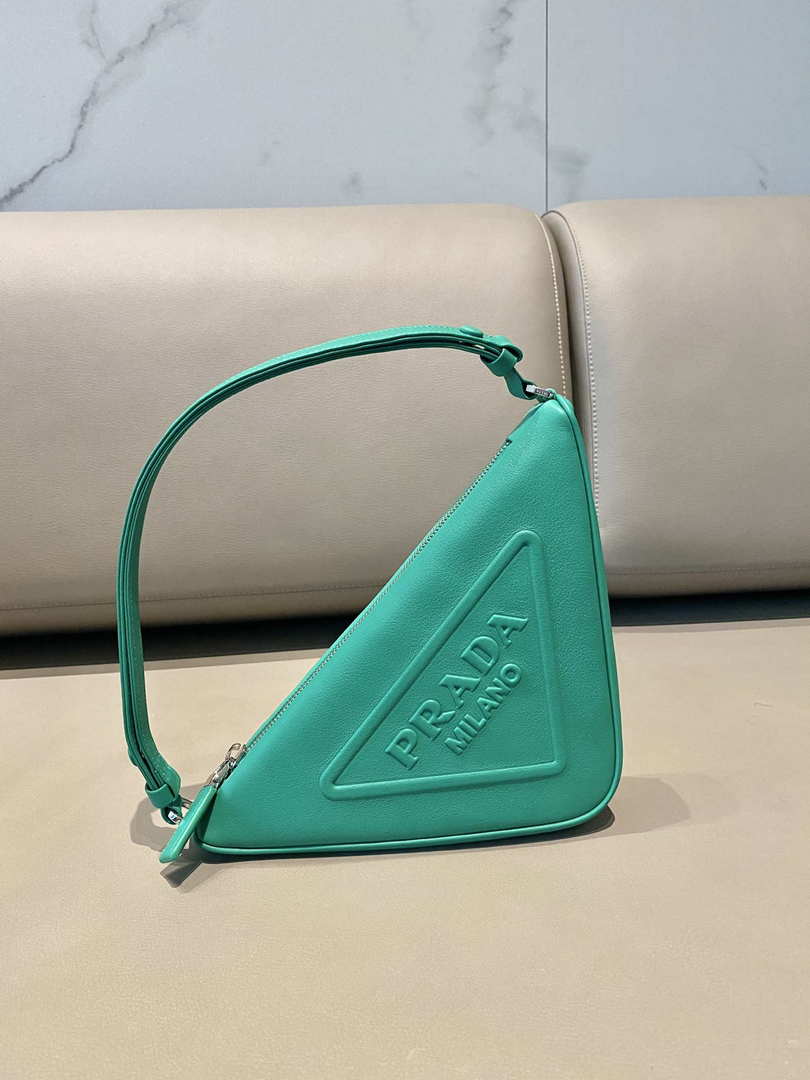 Prada 1NQ043 Triangle leather pouch Lake Blue - Default Title - View 2