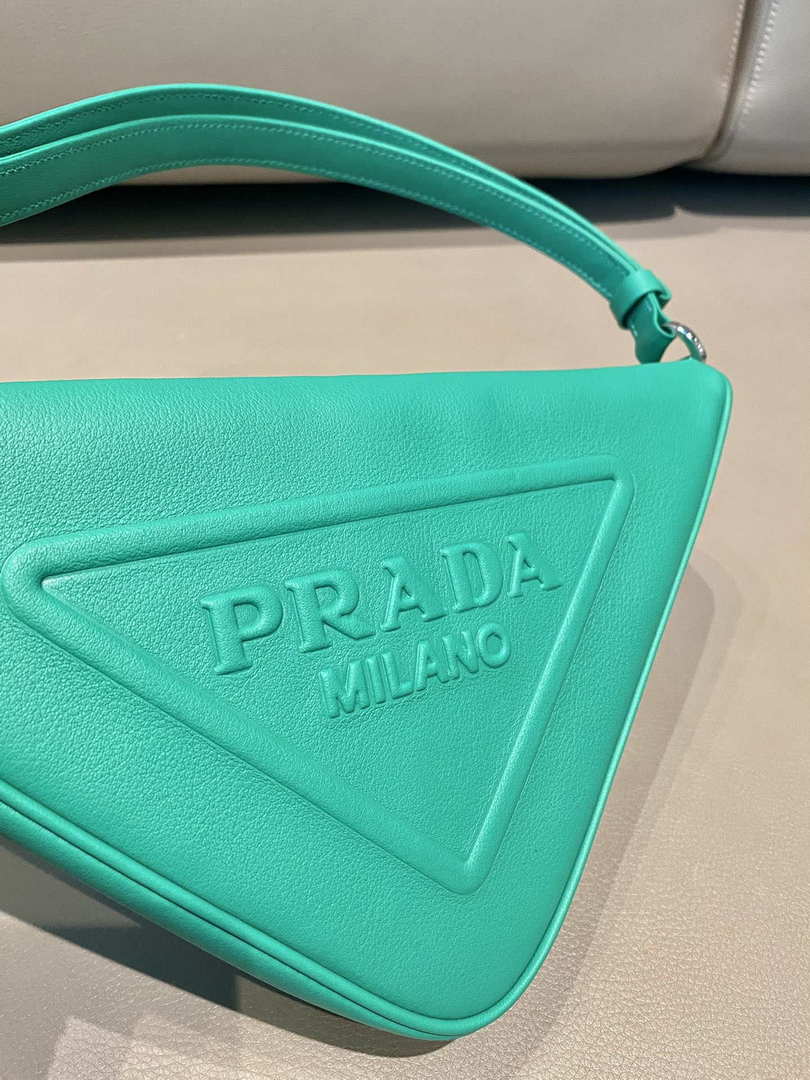 Prada 1NQ043 Triangle leather pouch Lake Blue