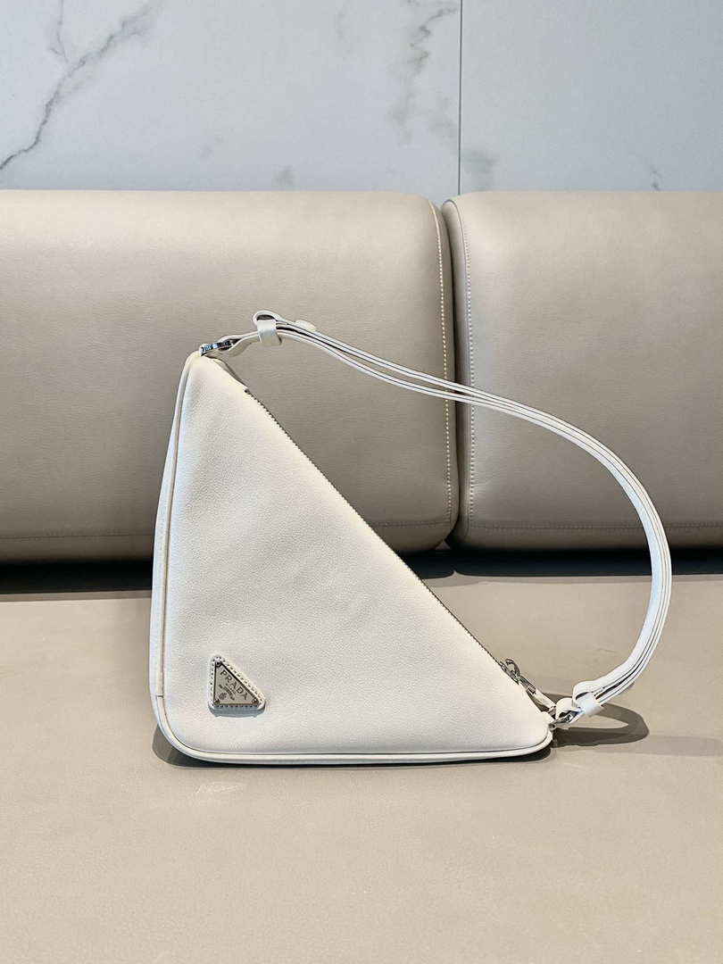 Prada 1NQ043 Triangle leather pouch White