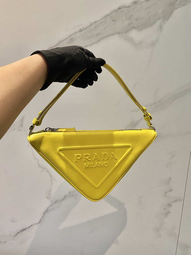 Prada 1NQ043 Triangle leather pouch Yellow - Default Title - View 1