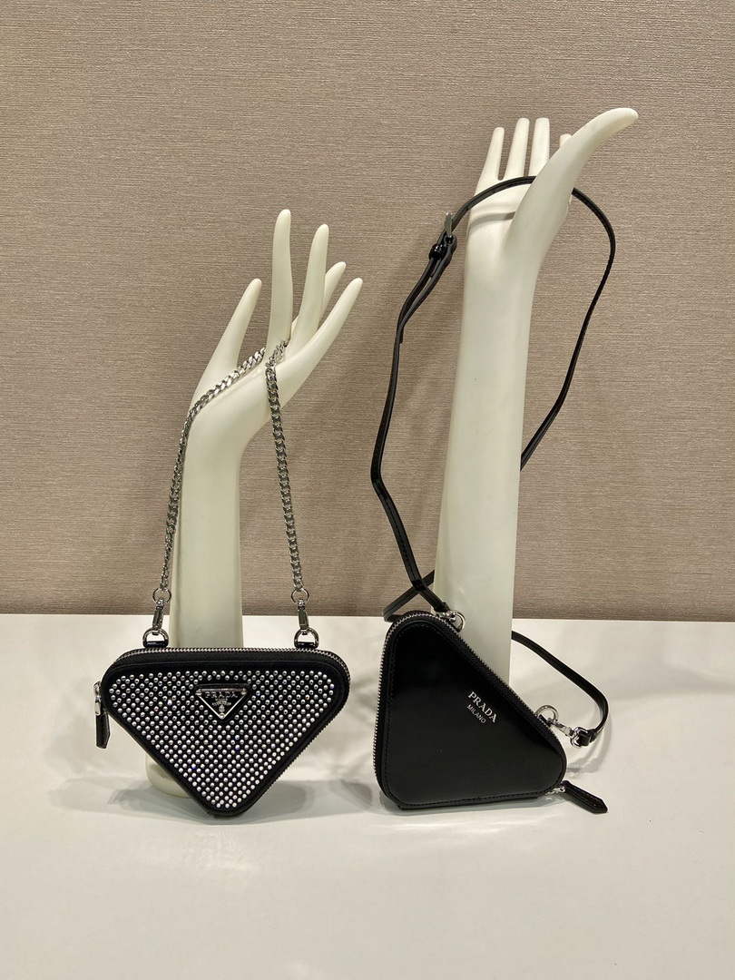 Prada 1NR015 Embellished satin and leather mini-pouch Black - Default Title - View 1