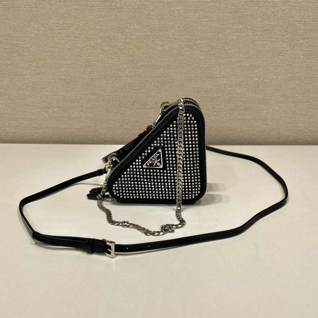 Prada 1NR015 Embellished satin and leather mini-pouch Black - Default Title - View 2