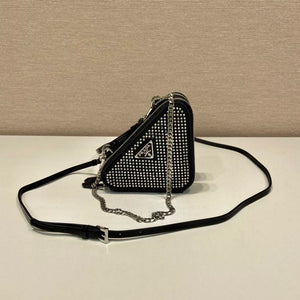 Prada 1NR015 Embellished satin and leather mini-pouch Black - Default Title - View 2
