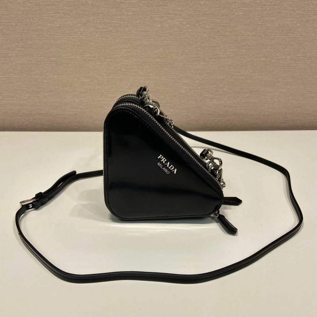 Prada 1NR015 Embellished satin and leather mini-pouch Black