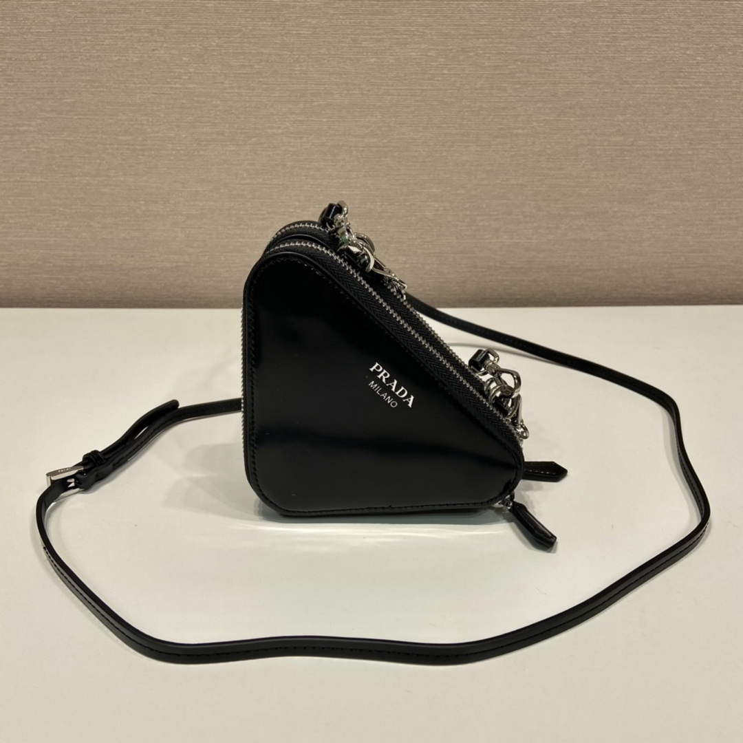 Prada 1NR015 Embellished satin and leather mini-pouch Black