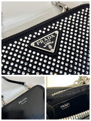 Prada 1NR015 Embellished satin and leather mini-pouch Black - Default Title - View 9