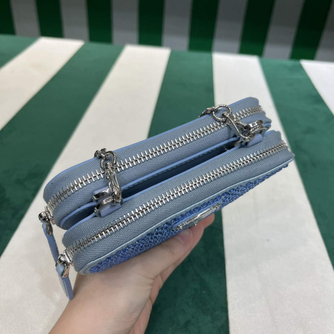 Prada 1NR015 Embellished satin and leather mini-pouch Blue - Default Title - View 2