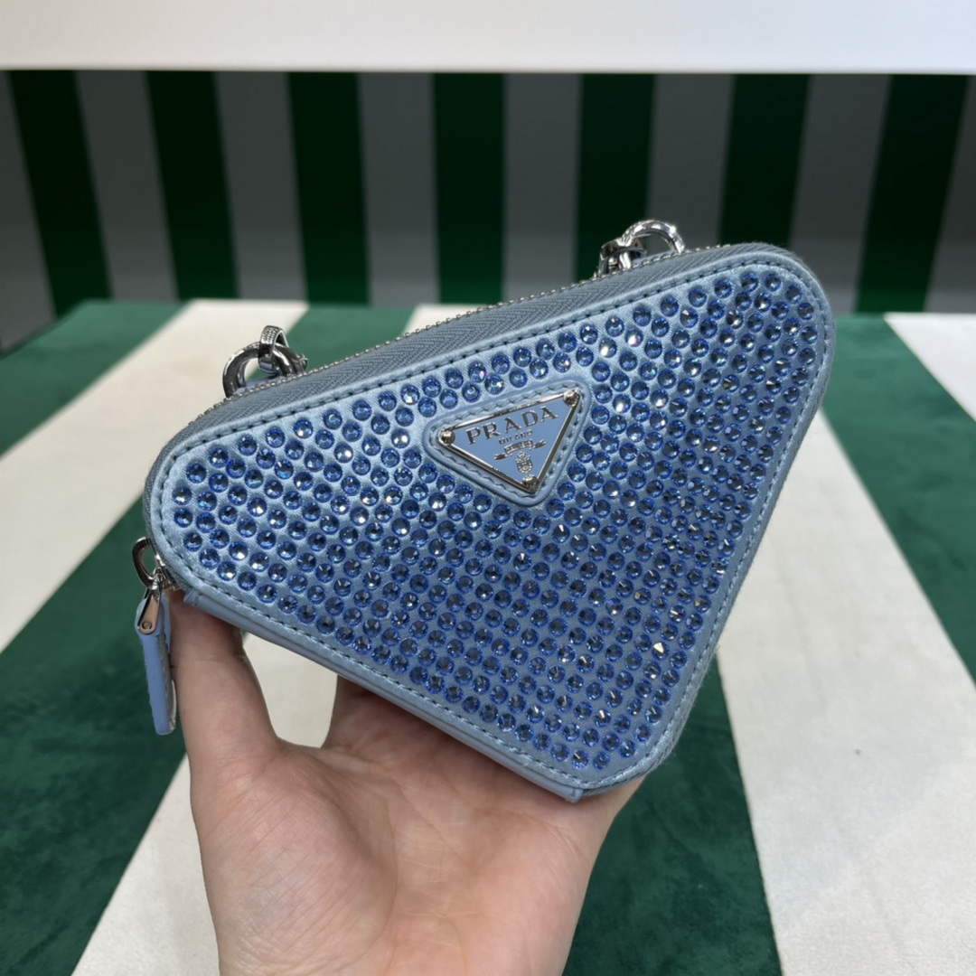 Prada 1NR015 Embellished satin and leather mini-pouch Blue - Default Title - View 3