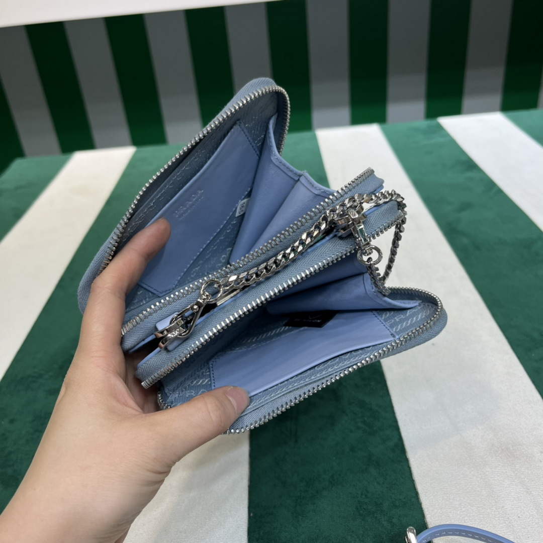 Prada 1NR015 Embellished satin and leather mini-pouch Blue - Default Title - View 6