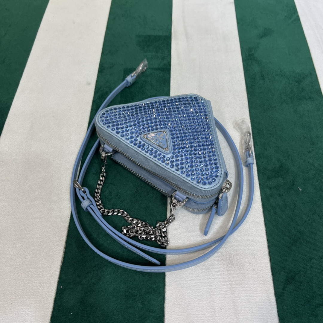 Prada 1NR015 Embellished satin and leather mini-pouch Blue - Default Title - View 9