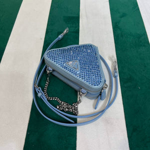 Prada 1NR015 Embellished satin and leather mini-pouch Blue - Default Title - View 9