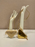 Prada 1NR015 Embellished satin and leather mini-pouch Gold