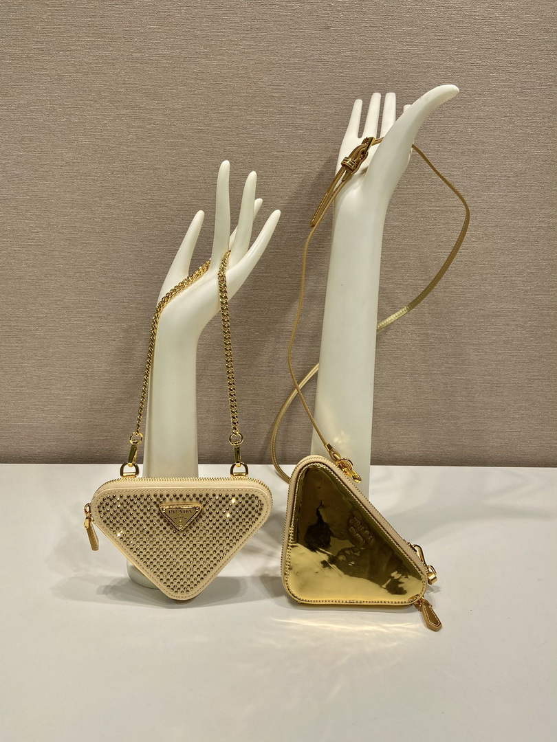 Prada 1NR015 Embellished satin and leather mini-pouch Gold - Default Title - View 1