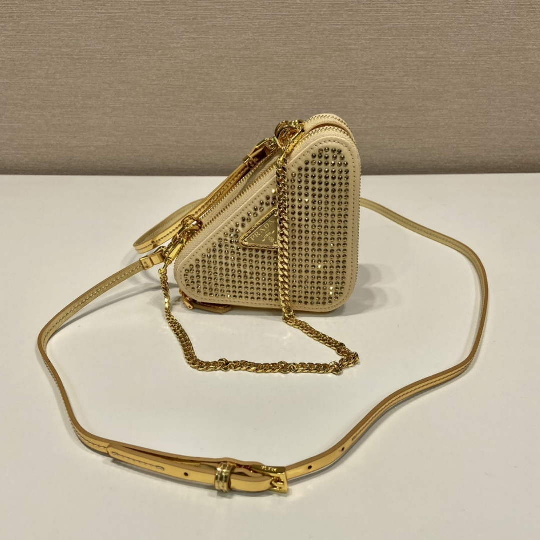 Prada 1NR015 Embellished satin and leather mini-pouch Gold - Default Title - View 2