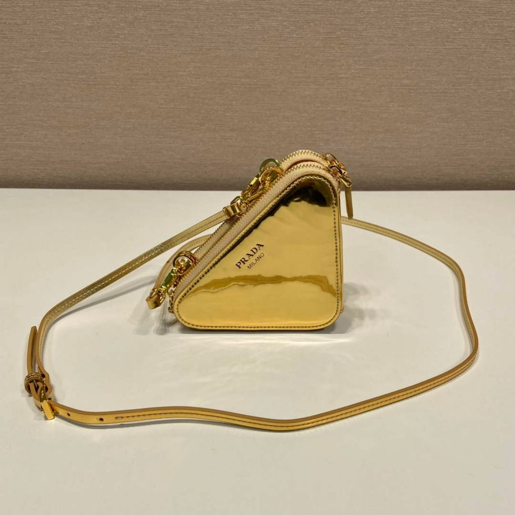 Prada 1NR015 Embellished satin and leather mini-pouch Gold