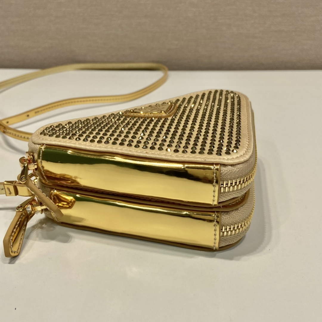 Prada 1NR015 Embellished satin and leather mini-pouch Gold - Default Title - View 6