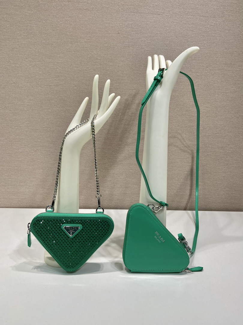 Prada 1NR015 Embellished satin and leather mini-pouch Green - Default Title - View 1