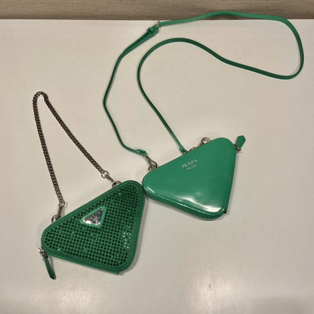Prada 1NR015 Embellished satin and leather mini-pouch Green - Default Title - View 3