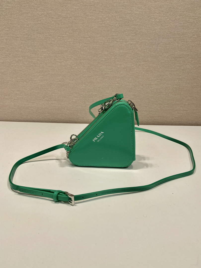 Prada 1NR015 Embellished satin and leather mini-pouch Green