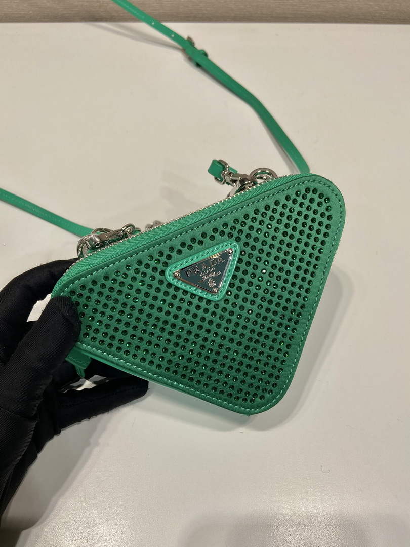 Prada 1NR015 Embellished satin and leather mini-pouch Green - Default Title - View 5