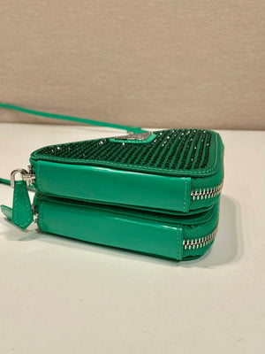 Prada 1NR015 Embellished satin and leather mini-pouch Green - Default Title - View 6