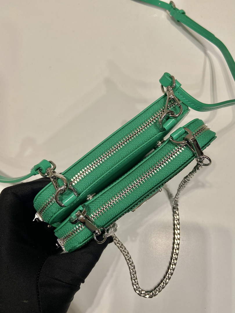 Prada 1NR015 Embellished satin and leather mini-pouch Green - Default Title - View 7