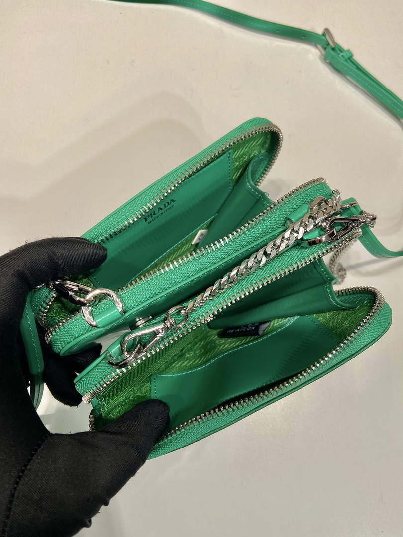 Prada 1NR015 Embellished satin and leather mini-pouch Green - Default Title - View 8