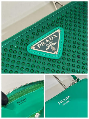 Prada 1NR015 Embellished satin and leather mini-pouch Green - Default Title - View 9