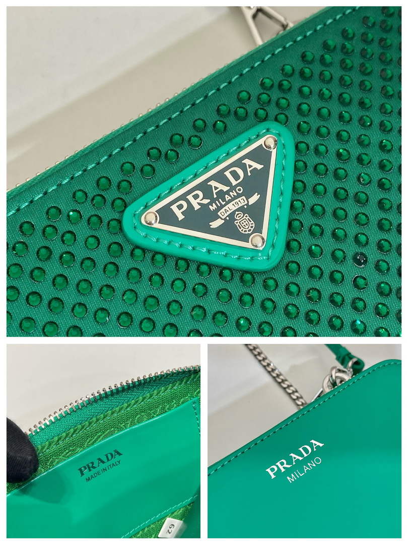 Prada 1NR015 Embellished satin and leather mini-pouch Green - Default Title - View 9
