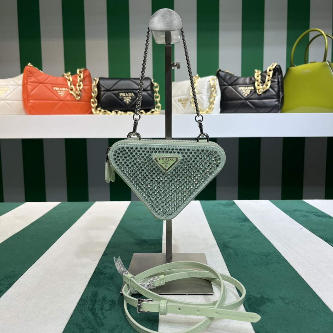 Prada 1NR015 Embellished satin and leather mini-pouch Light green - Default Title - View 1