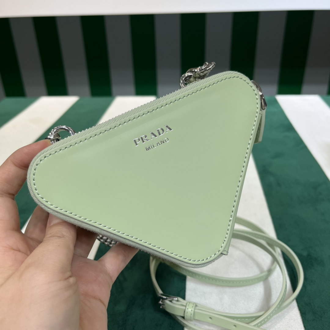 Prada 1NR015 Embellished satin and leather mini-pouch Light green
