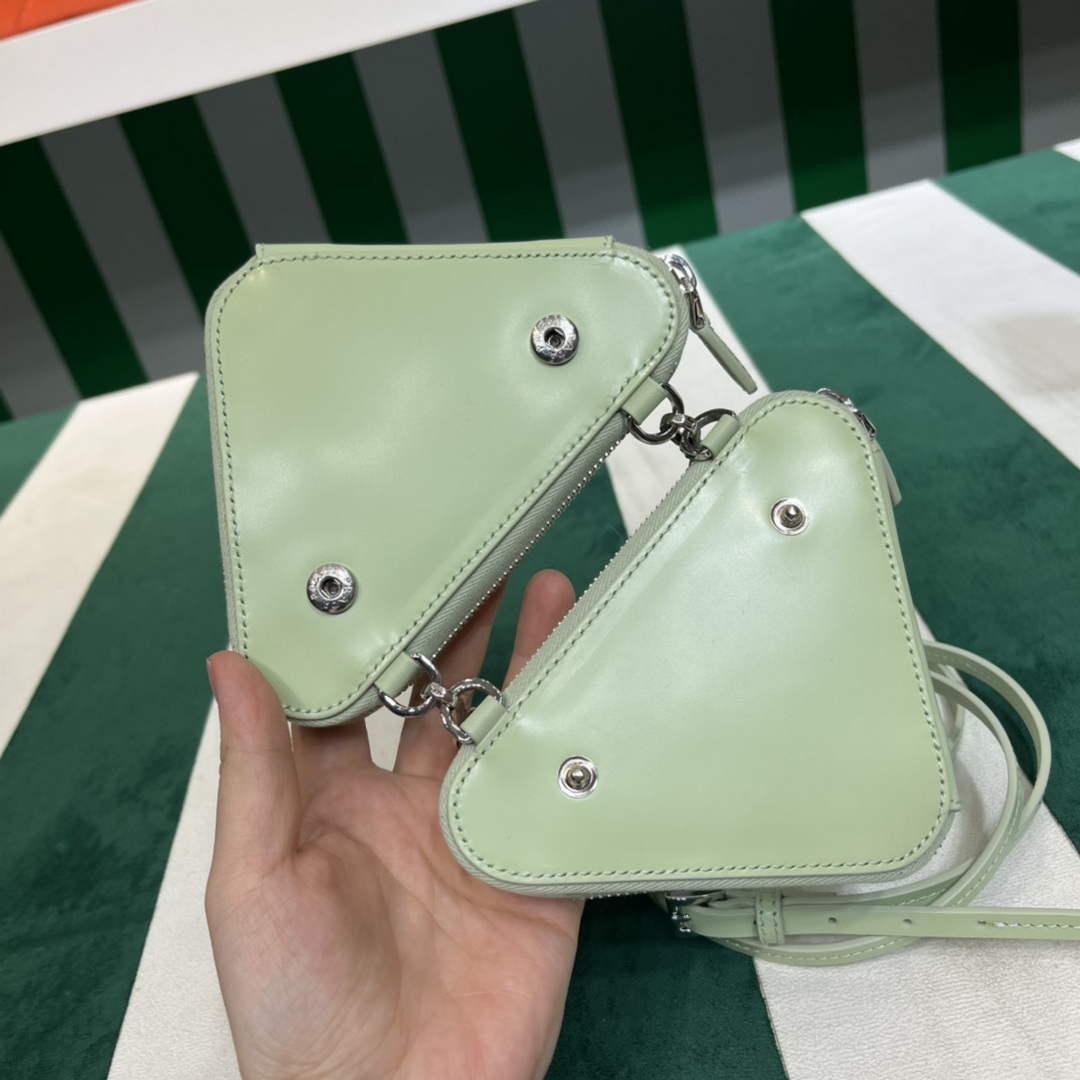 Prada 1NR015 Embellished satin and leather mini-pouch Light green