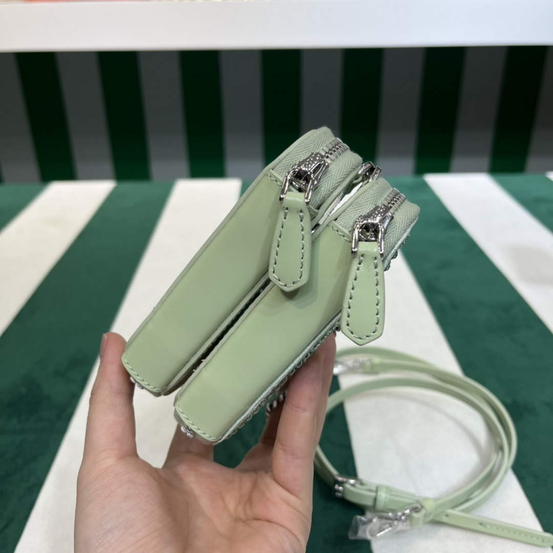 Prada 1NR015 Embellished satin and leather mini-pouch Light green - Default Title - View 7