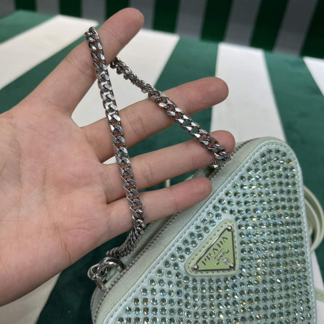 Prada 1NR015 Embellished satin and leather mini-pouch Light green - Default Title - View 8