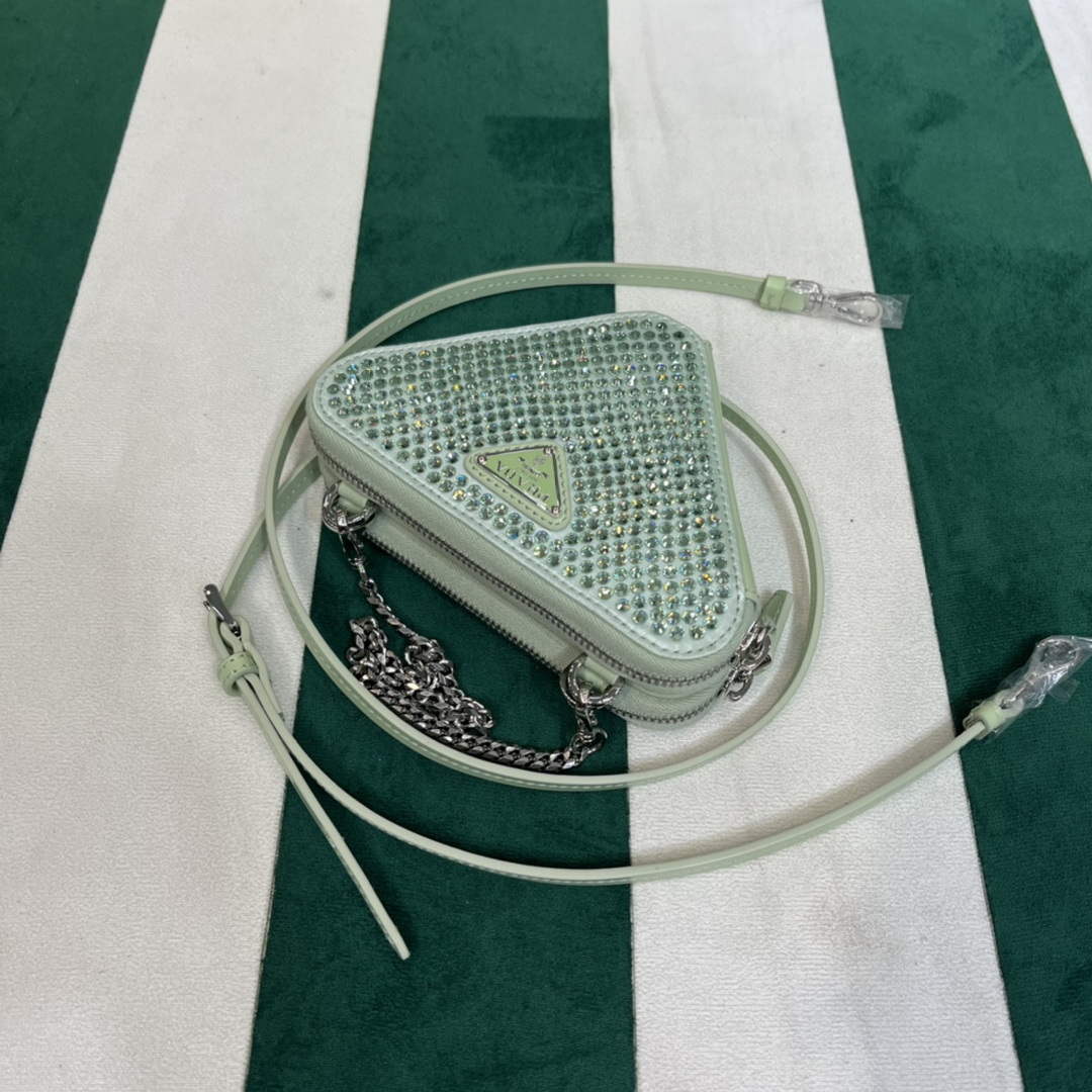 Prada 1NR015 Embellished satin and leather mini-pouch Light green - Default Title - View 9