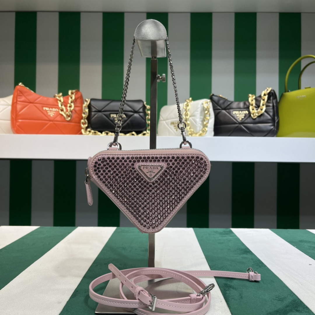 Prada 1NR015 Embellished satin and leather mini-pouch Pink - Default Title - View 1