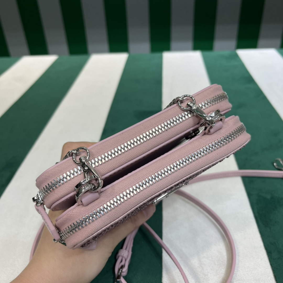 Prada 1NR015 Embellished satin and leather mini-pouch Pink