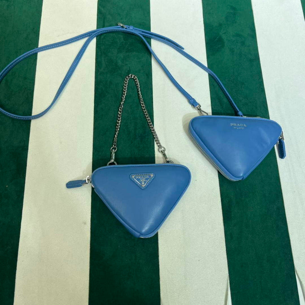 Prada 1NR015 Saffiano leather mini pouch Blue