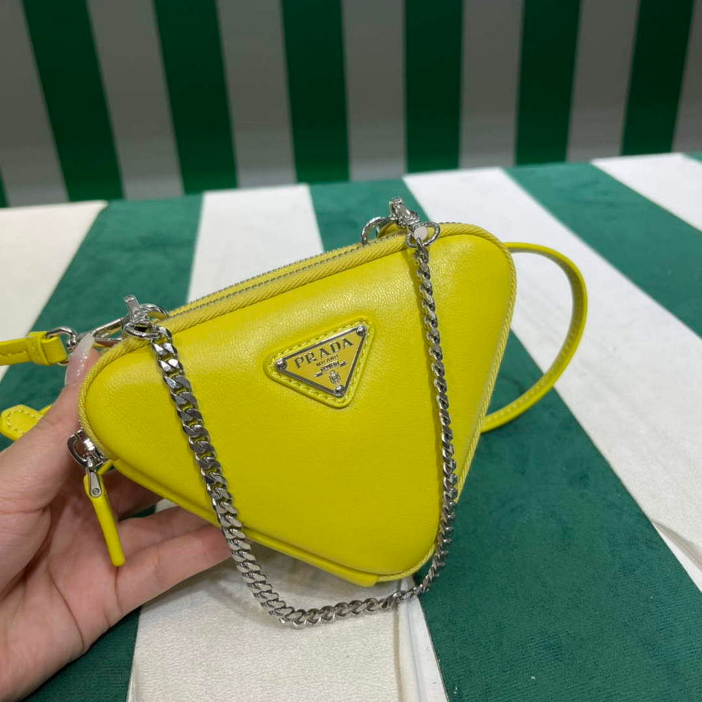Prada 1NR015 Saffiano leather mini pouch lemon yellow