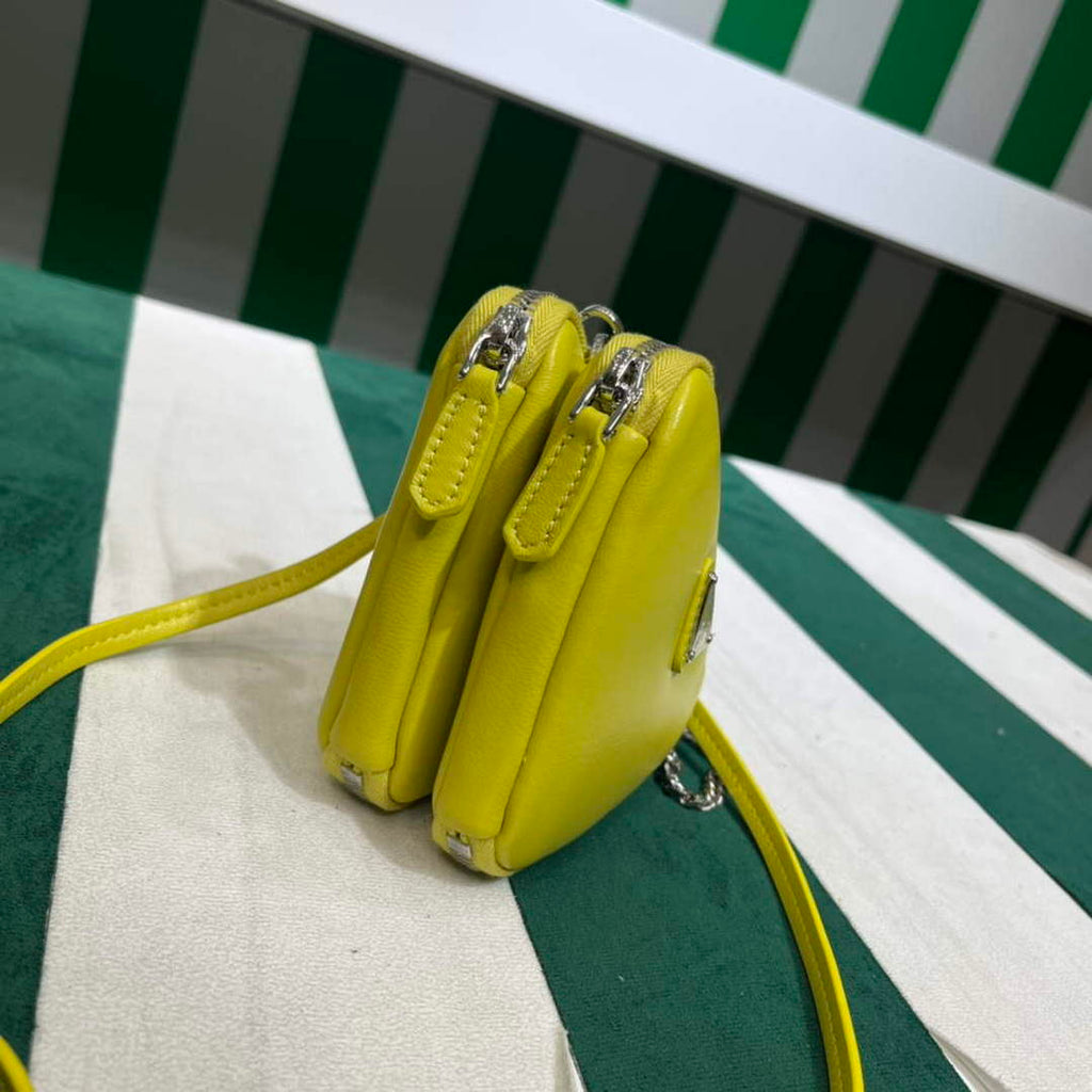 Prada 1NR015 Saffiano leather mini pouch lemon yellow